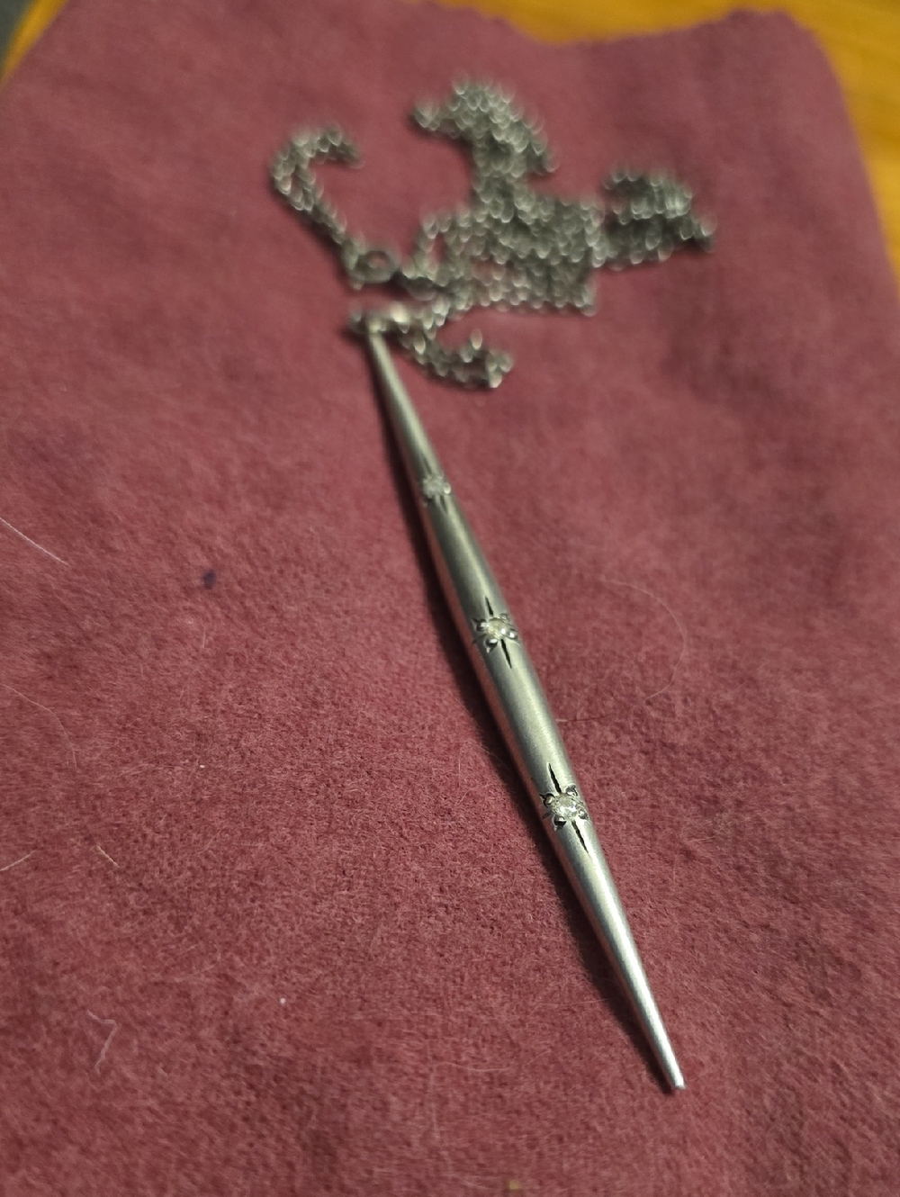 Sterling Silver Spike Pendant Necklace -w/3 Diamonds 30" Chain